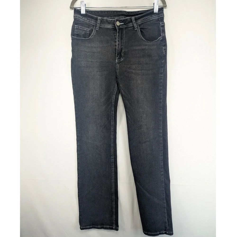 ROMWE Womens Black Wash Straight Jeans Embellished Pockets Size L US 8 10‎